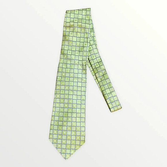 IZOD Silk Tiled Lime Green Checkered Colorful Neon Tie - Picture 2 of 6